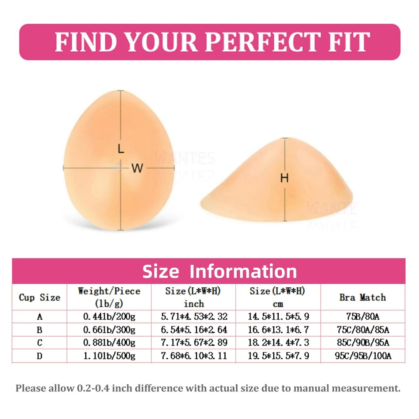 Single Piece Breathable Water droplet Beige Silicone Bra Pads, Soft&Comfortable
