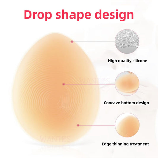 Single Piece Breathable Water droplet Beige Silicone Bra Pads, Soft&Comfortable